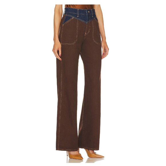 Veronica Beard Taylor Wide-Leg High-Rise Jeans 33" / Size 31 / Lasso Brown Navy - Picture 2 of 11